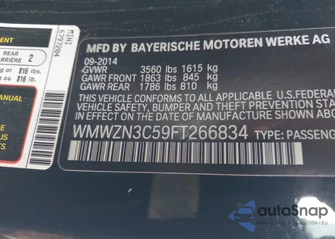 2015 Mini Convertible Cooper z USA, uszkodzony, nr VIN WMWZN3C59FT266834